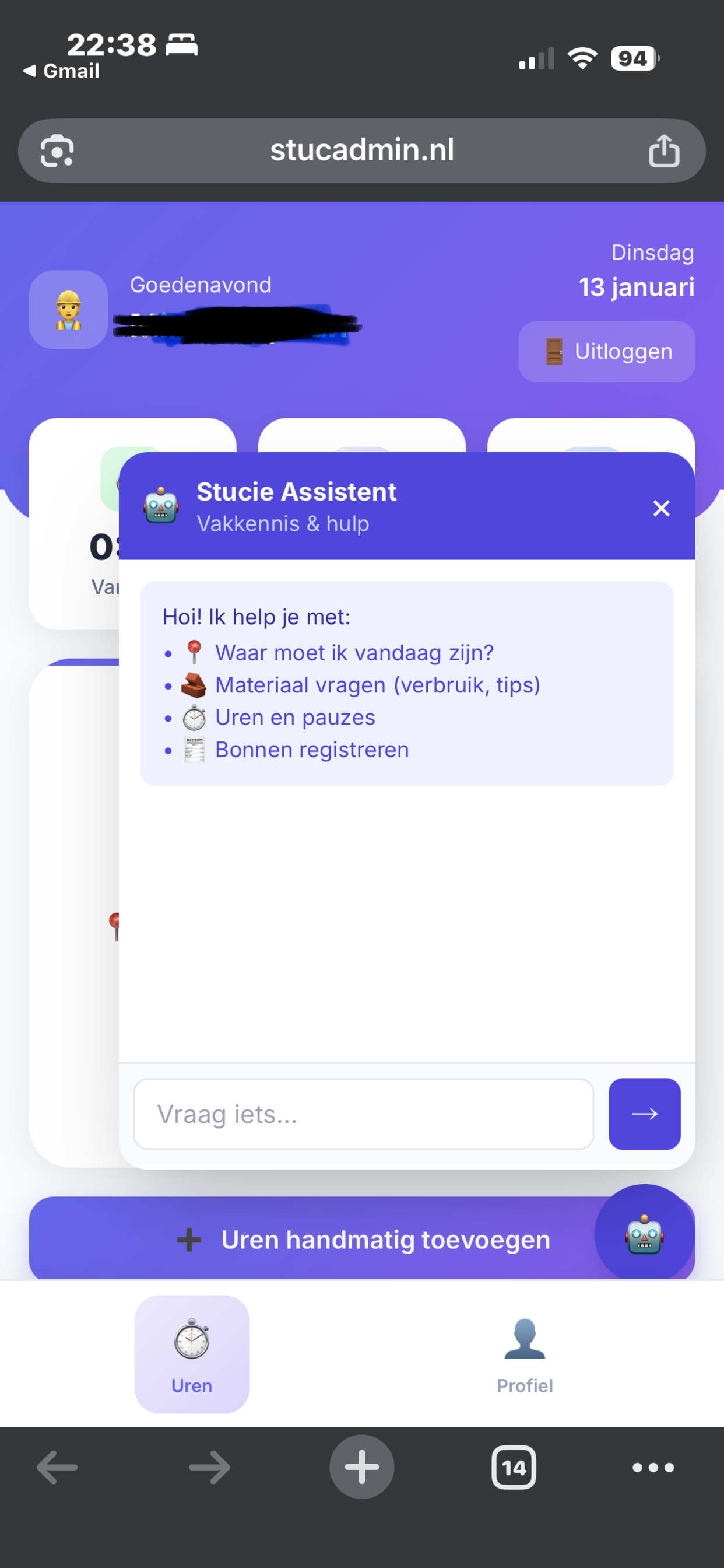 StucAdmin Uren - Stucie Assistent