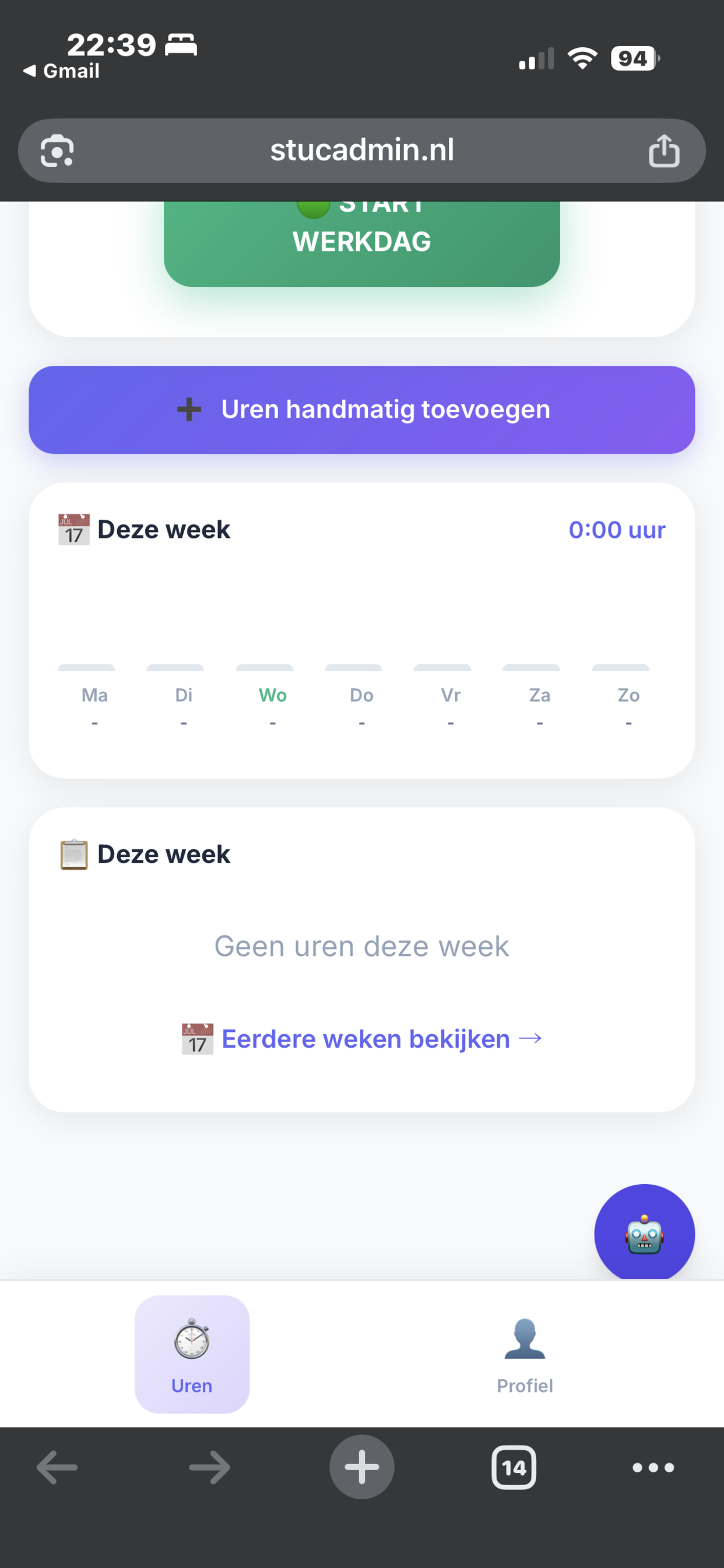 StucAdmin Uren - Weekoverzicht
